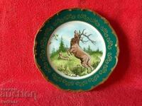 Old WEIMAR porcelain plate handmade gilding Roe Hunting