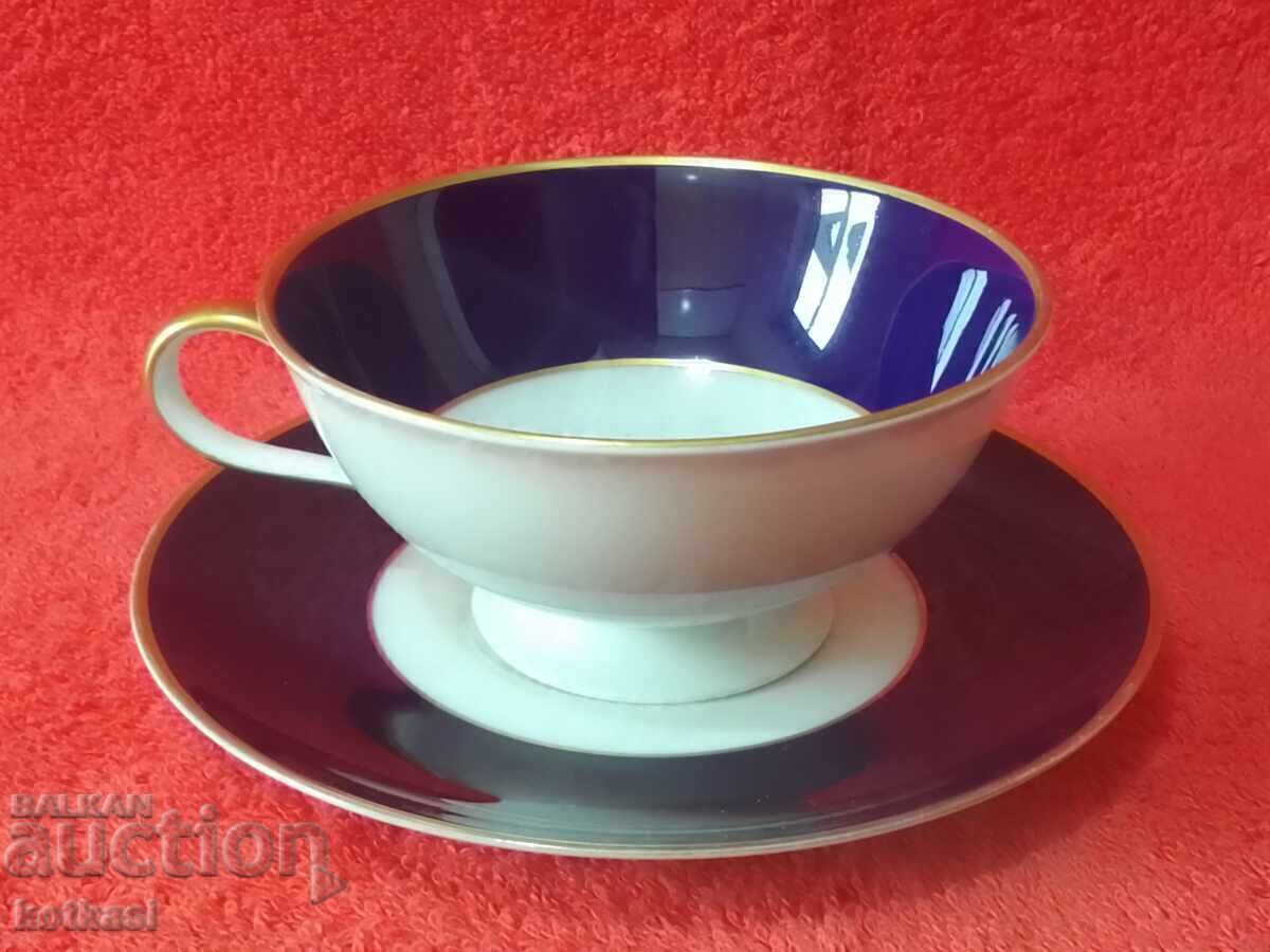 Auction Old Double Set Cup Plate Hutschenruther Cobalt Gilt Auction Old Double Set Cup Plate Hutschenruther Cobalt Gilt