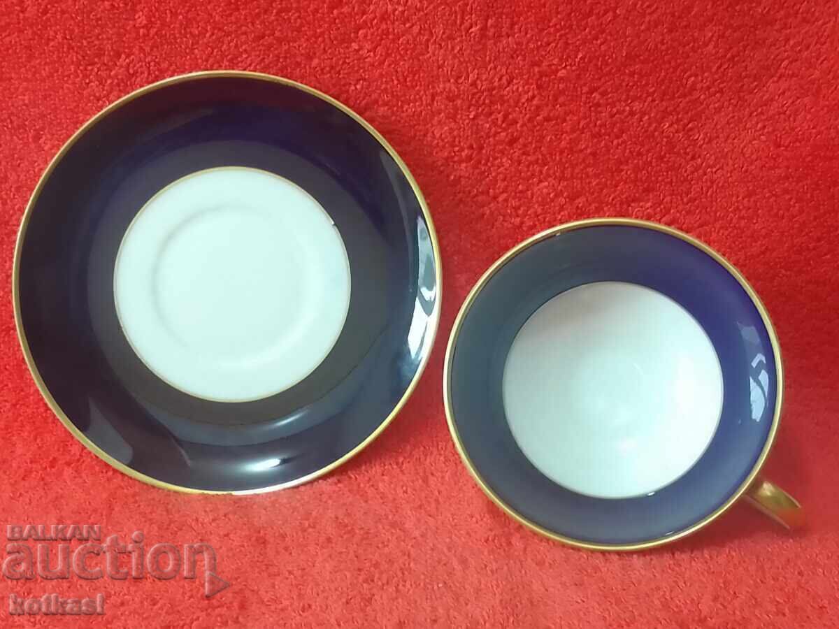 Delivery of Old Double Set Cup Plate Hutschenruther Cobalt Gilt Delivery of Old Double Set Cup Plate Hutschenruther Cobalt Gilt