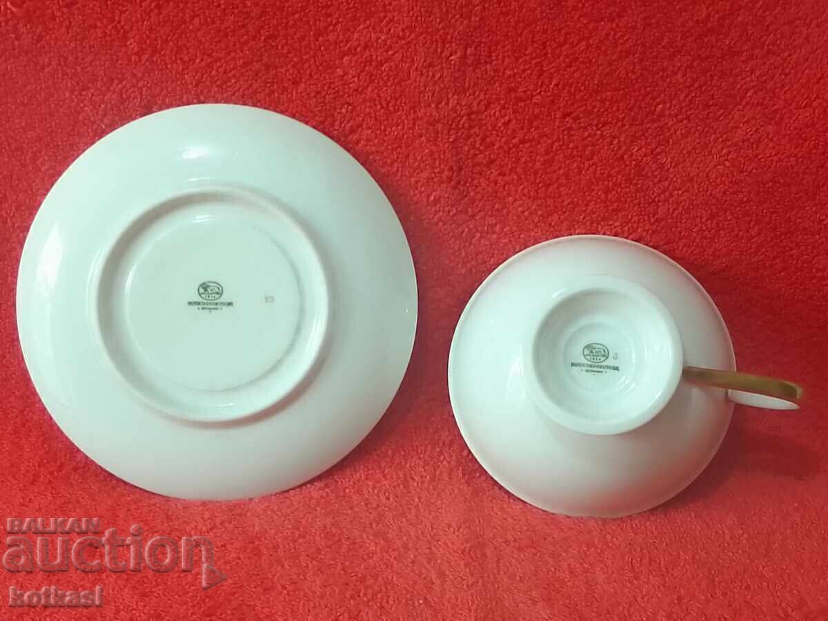 Old Double Set Cup Plate Hutschenruther Cobalt Gilt - 5 Old Double Set Cup Plate Hutschenruther Cobalt Gilt - 5