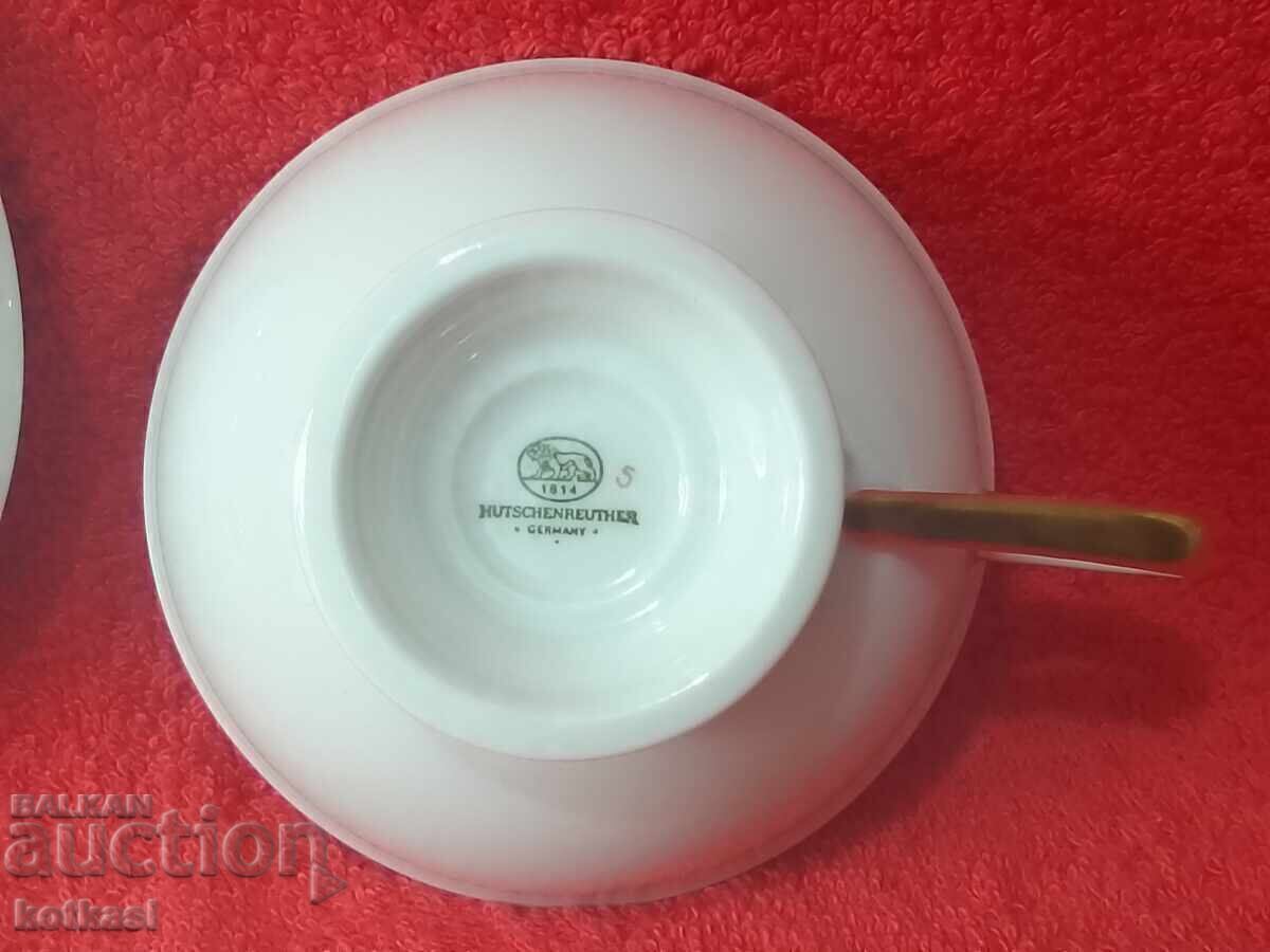 Old Double Set Cup Plate Hutschenruther Cobalt Gilt - 6 Old Double Set Cup Plate Hutschenruther Cobalt Gilt - 6