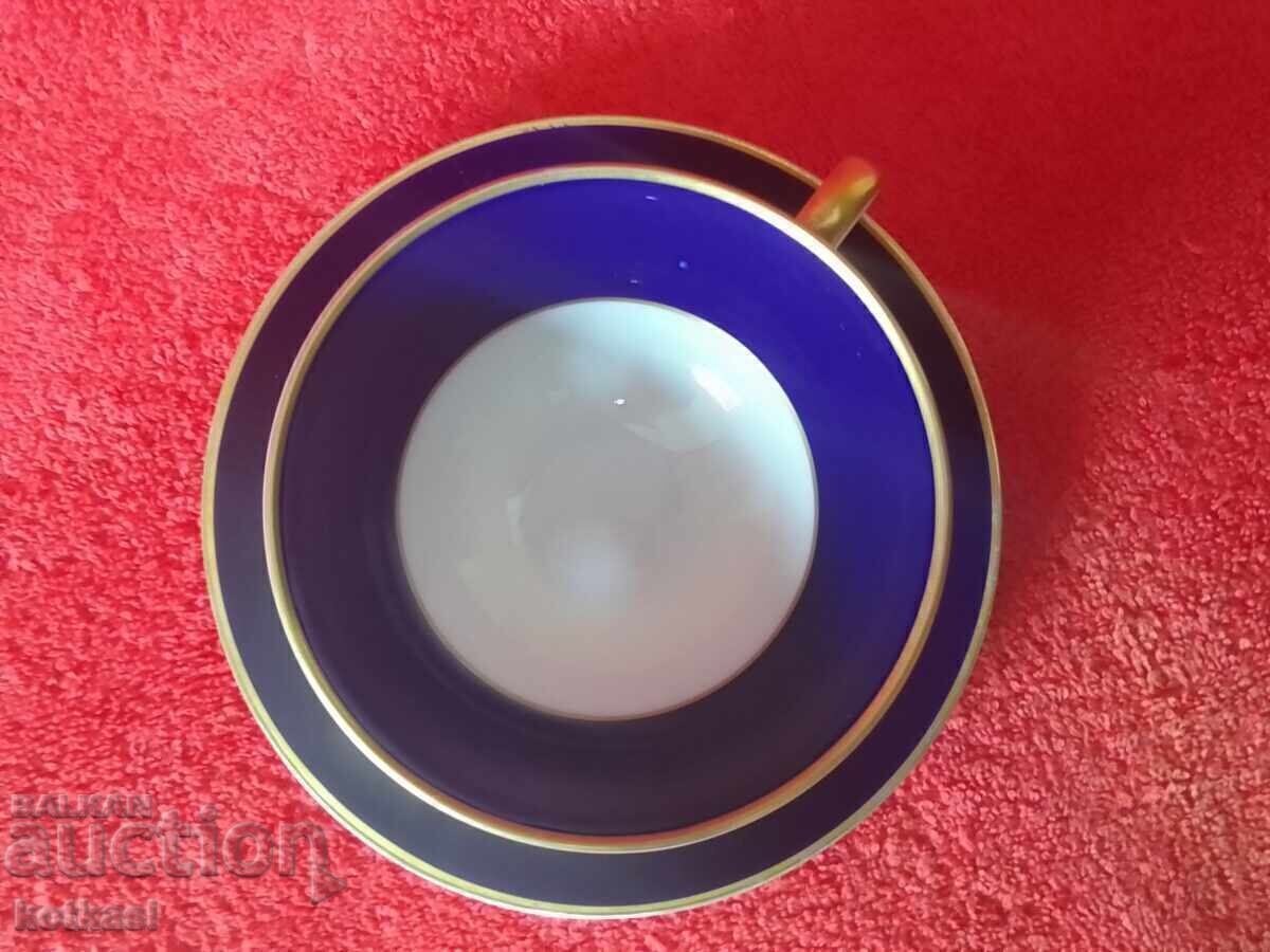 Old Double Set Cup Plate Hutschenruther Cobalt Gilt - 7 Old Double Set Cup Plate Hutschenruther Cobalt Gilt - 7