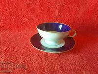 Old Double Set Cup Plate Hutschenruther Cobalt Gilt