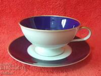Old Double Set Cup Plate Hutschenruther Cobalt Gilt