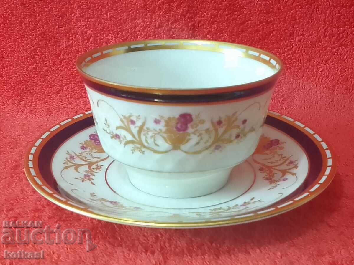 Delivery of Old Porcelain Double Set Cup Plate R Gilt Cobalt GDR GDR Delivery of Old Porcelain Double Set Cup Plate R Gilt Cobalt GDR GDR