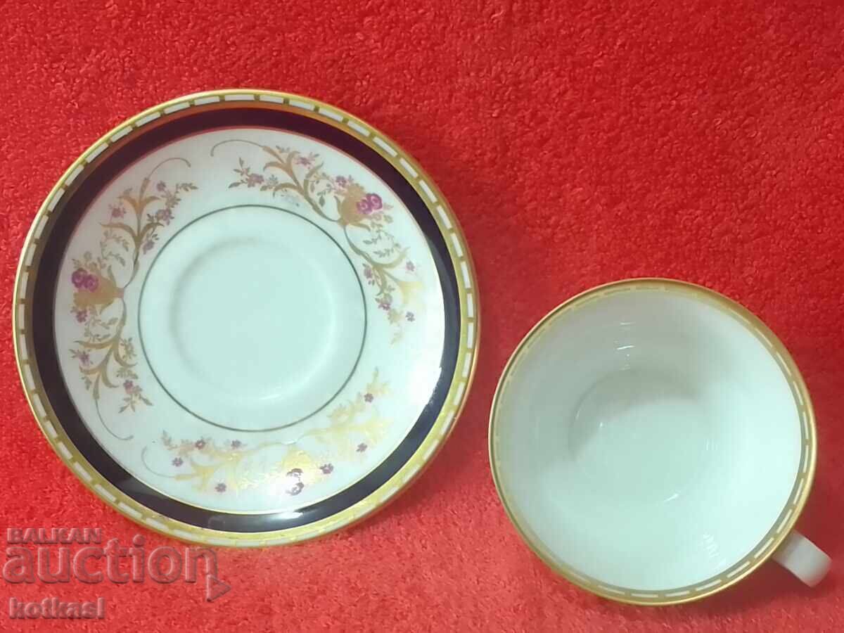 Old Porcelain Double Set Cup Plate R Gilt Cobalt GDR GDR - 5 Old Porcelain Double Set Cup Plate R Gilt Cobalt GDR GDR - 5
