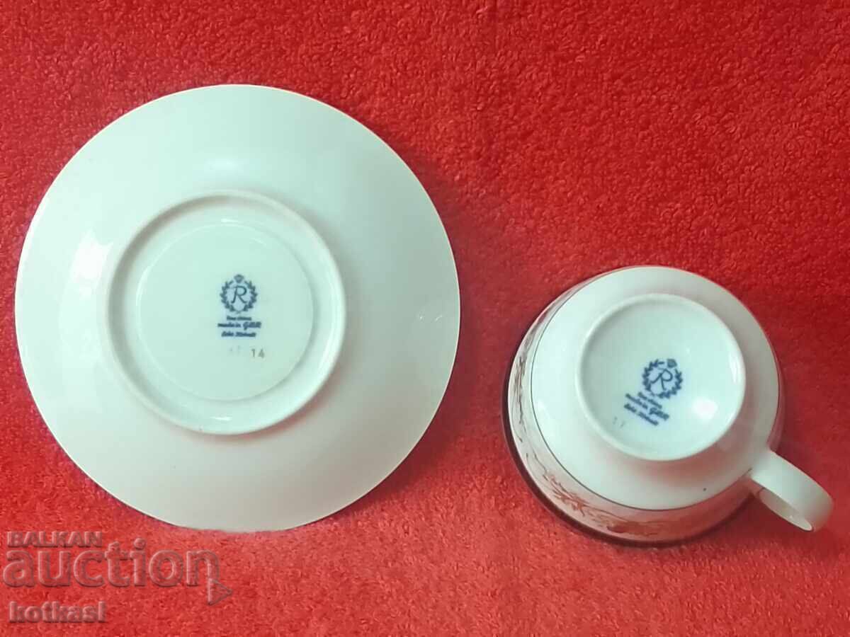 Old Porcelain Double Set Cup Plate R Gilt Cobalt GDR GDR - 6 Old Porcelain Double Set Cup Plate R Gilt Cobalt GDR GDR - 6