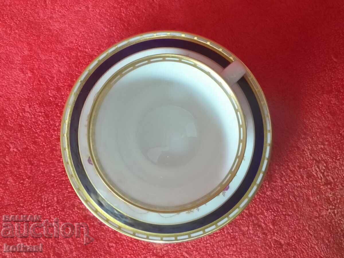 Old Porcelain Double Set Cup Plate R Gilt Cobalt GDR GDR - 7 Old Porcelain Double Set Cup Plate R Gilt Cobalt GDR GDR - 7
