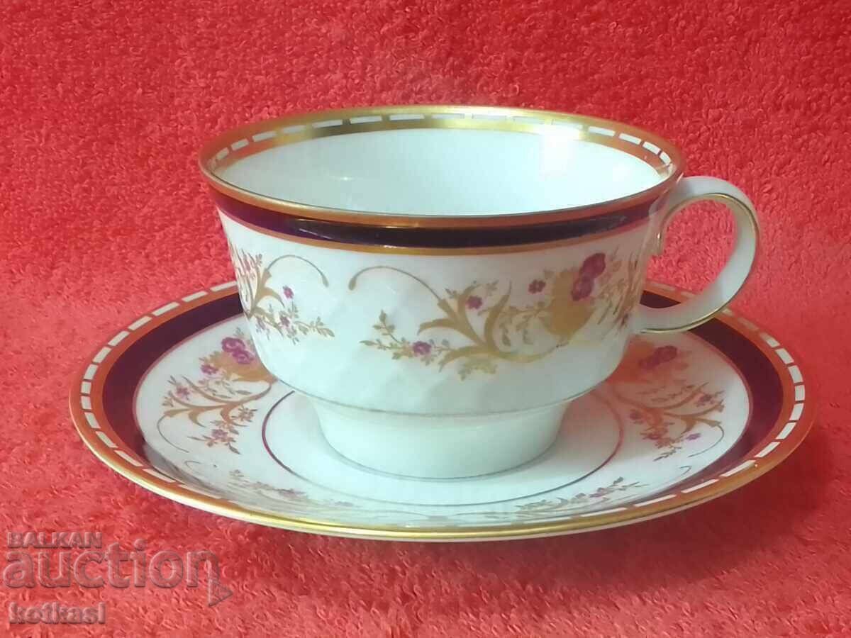 Old Porcelain Double Set Cup Plate R Gilt Cobalt GDR GDR Old Porcelain Double Set Cup Plate R Gilt Cobalt GDR GDR