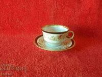 Old Porcelain Double Set Cup Plate R Gilt Cobalt GDR GDR