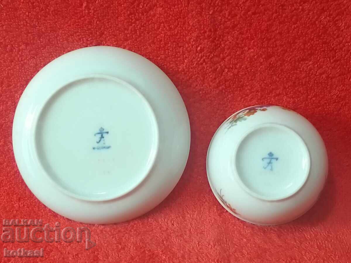 Old porcelain double set cup plate gilding Furstenberg Mocha - 5 Old porcelain double set cup plate gilding Furstenberg Mocha - 5