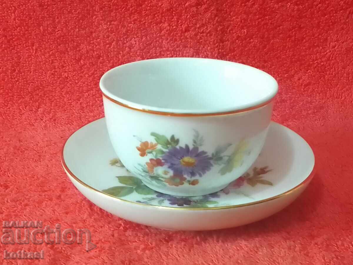 Set dublu porțelan vechi farfurie ceașcă aurire Furstenberg Mocha