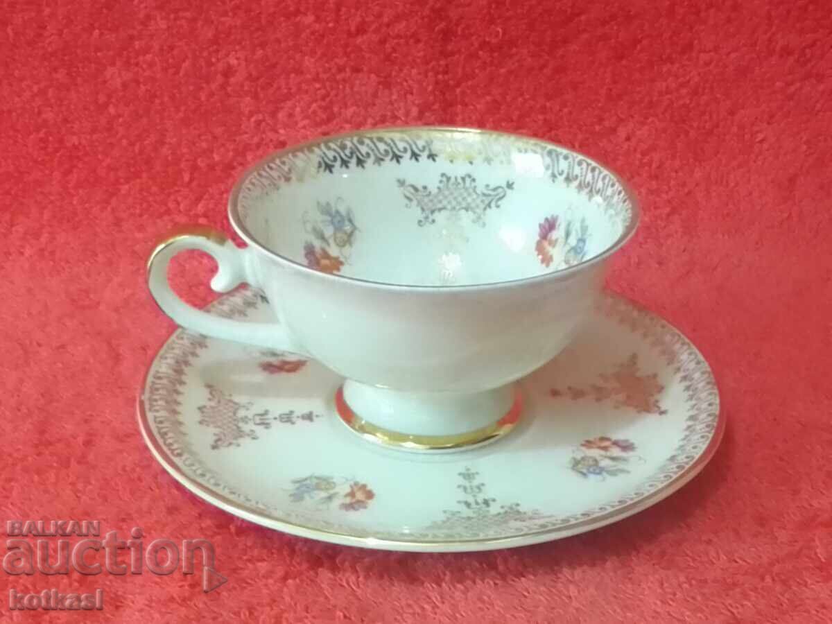 Old porcelain double set cup plate Schumann gilt with price 55.50 BGN | € 28.38 Old porcelain double set cup plate Schumann gilt with price 55.50 BGN | € 28.38
