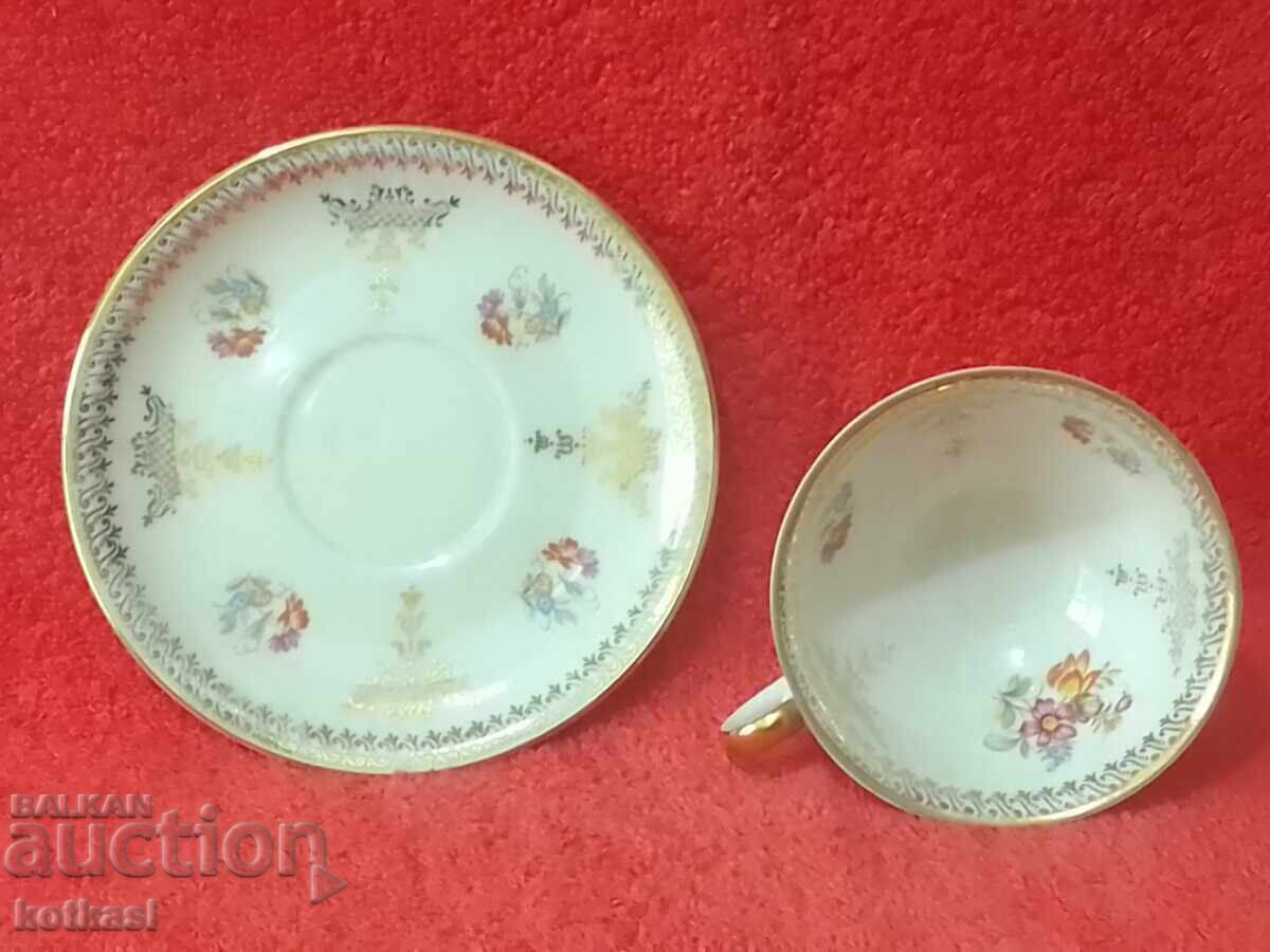 Old porcelain double set cup plate Schumann gilt - 5 Old porcelain double set cup plate Schumann gilt - 5