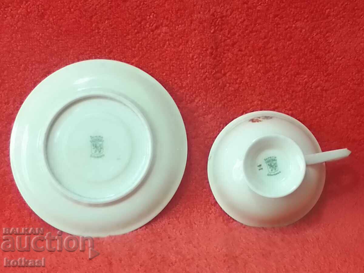 Old porcelain double set cup plate Schumann gilt - 6 Old porcelain double set cup plate Schumann gilt - 6