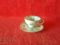 Old porcelain double set cup plate Schumann gilt
