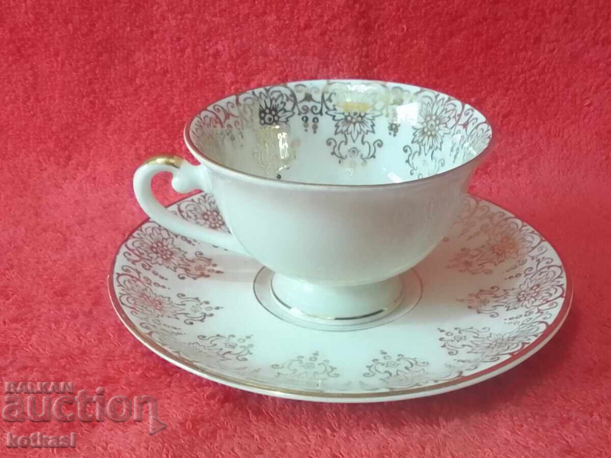 Old porcelain double set cup plate gilding Alka Kunst collection with price 55.50 BGN | € 28.38 Old porcelain double set cup plate gilding Alka Kunst collection with price 55.50 BGN | € 28.38