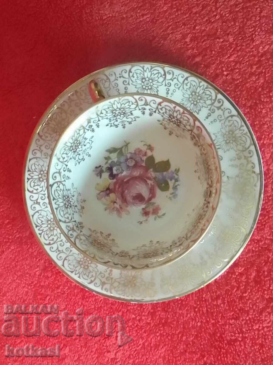 Old porcelain double set cup plate gilding Alka Kunst collection - 7 Old porcelain double set cup plate gilding Alka Kunst collection - 7