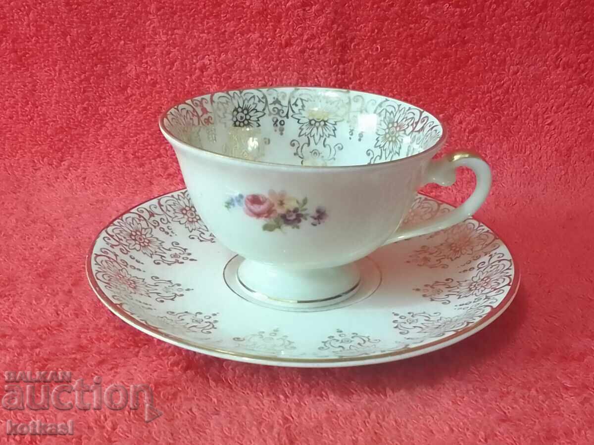 Old porcelain double set cup plate gilding Alka Kunst collection Old porcelain double set cup plate gilding Alka Kunst collection