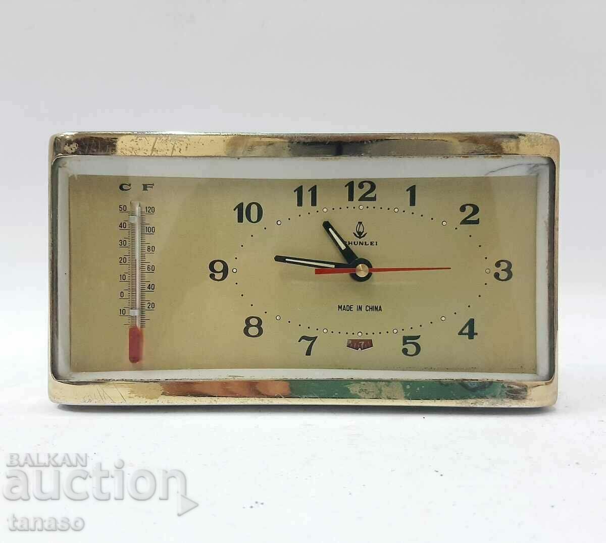 Vechi ceas deșteptător mecanic chinezesc cu termometru (1,5)