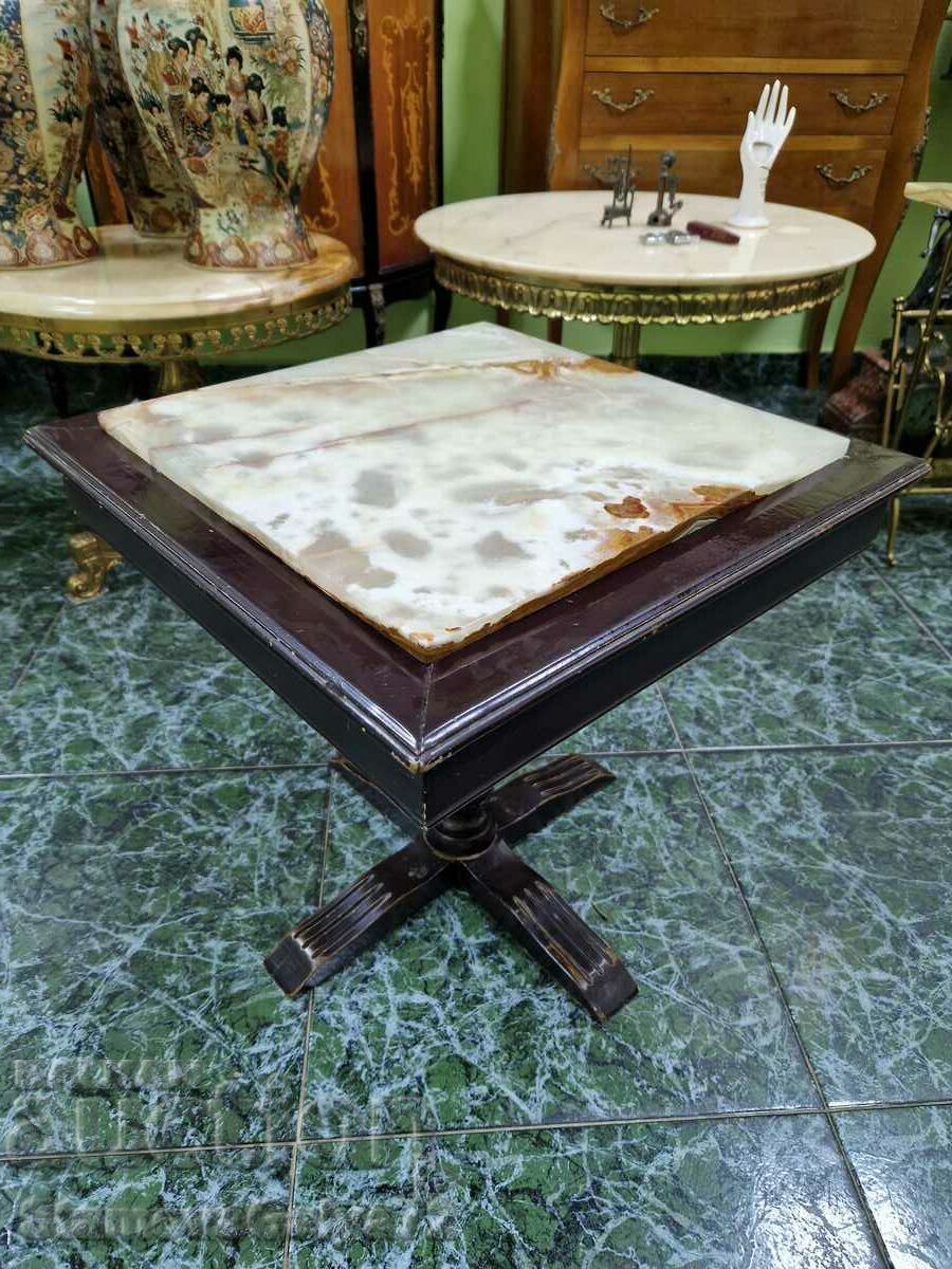 Beautiful antique Dutch solid wood coffee table with marble top