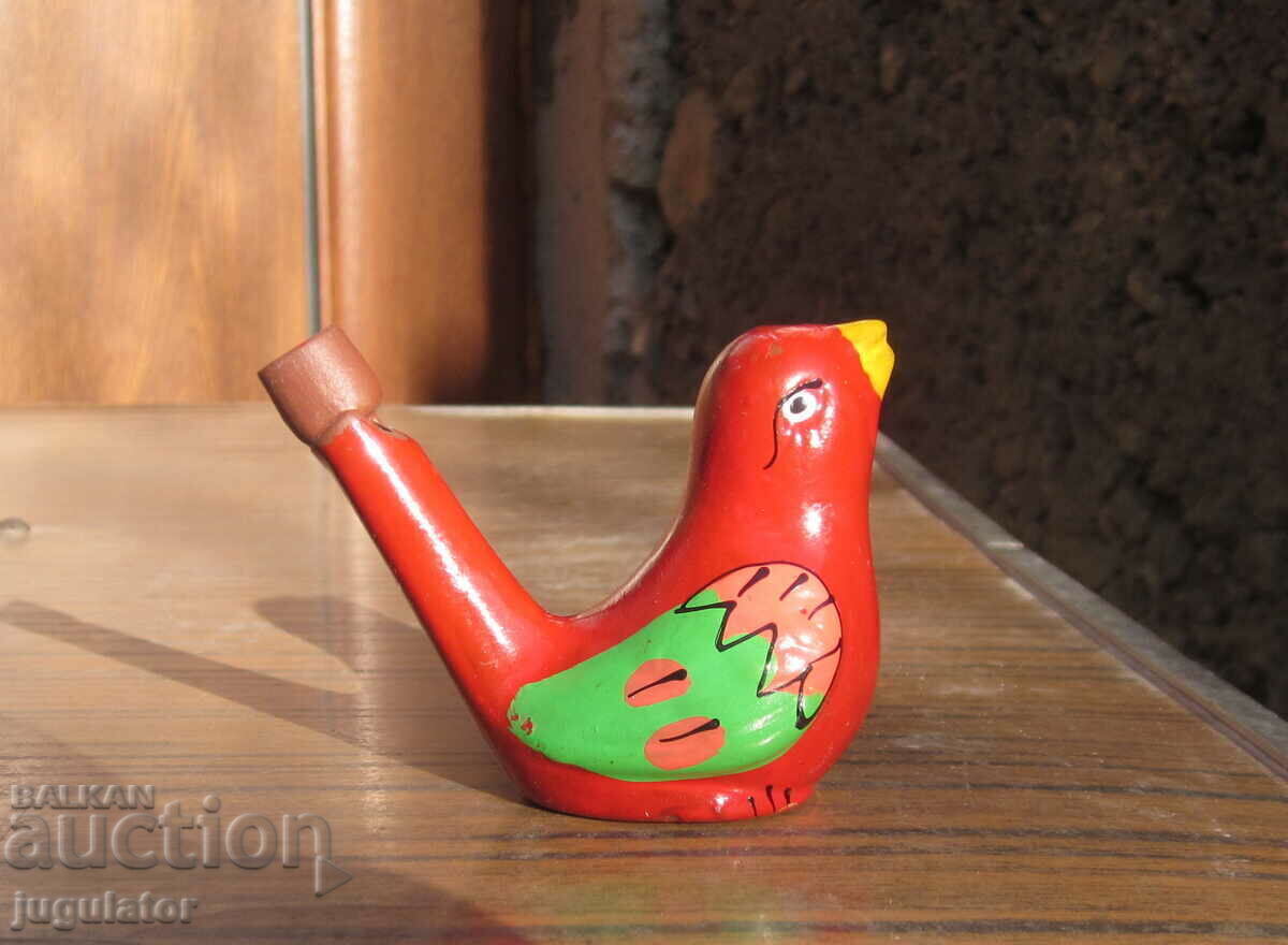 old Bulgarian folk ceramic whistle ocarina bird