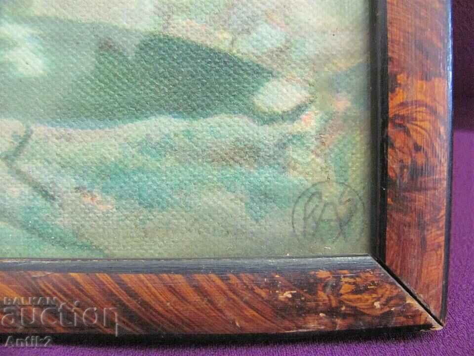 Auction  1900s Original mixed media painting on cardboard