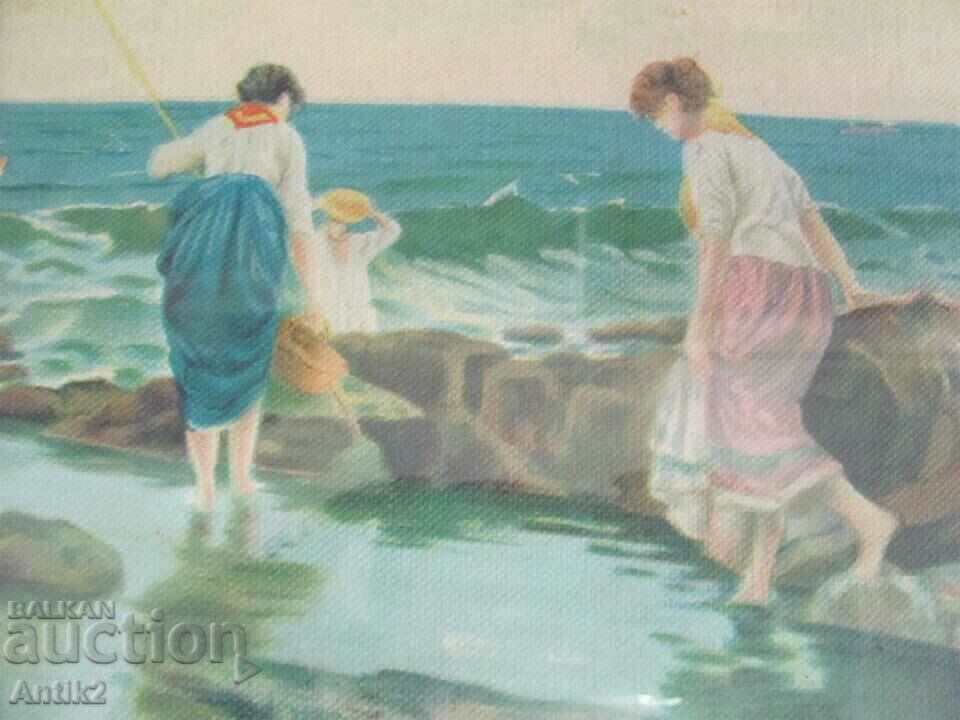 Delivery of 1900s Original mixed media painting on cardboard