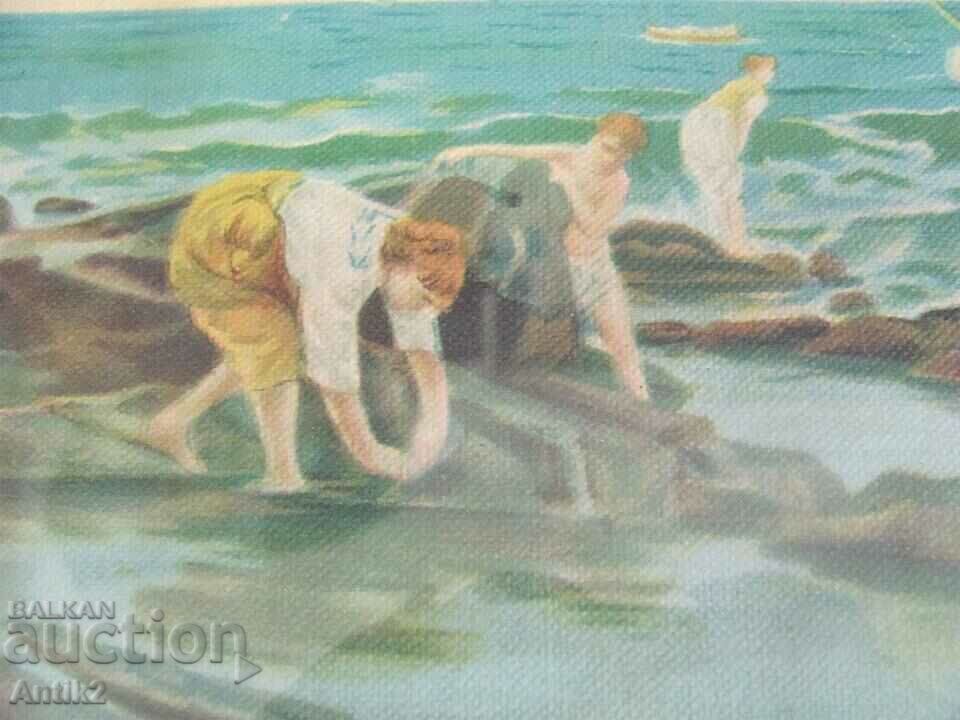 1900s Original mixed media painting on cardboard - 5