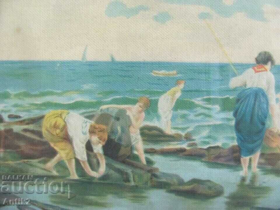 1900s Original mixed media painting on cardboard - 6