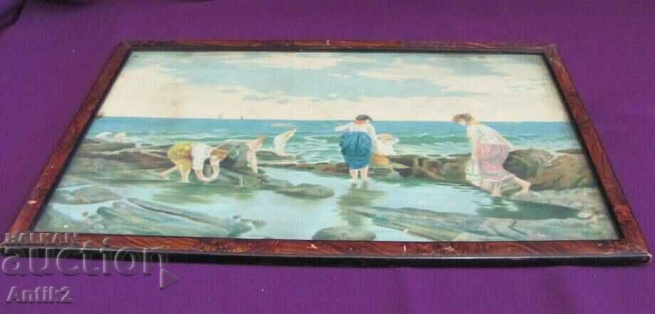 1900s Original mixed media painting on cardboard - 7
