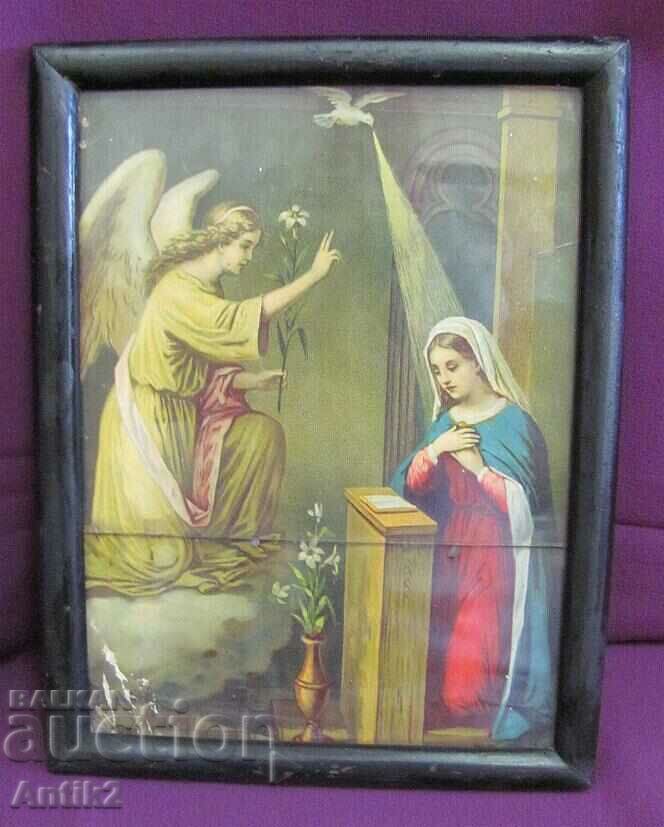 19th century Original Chromolithograph Painting-Virgin Mary