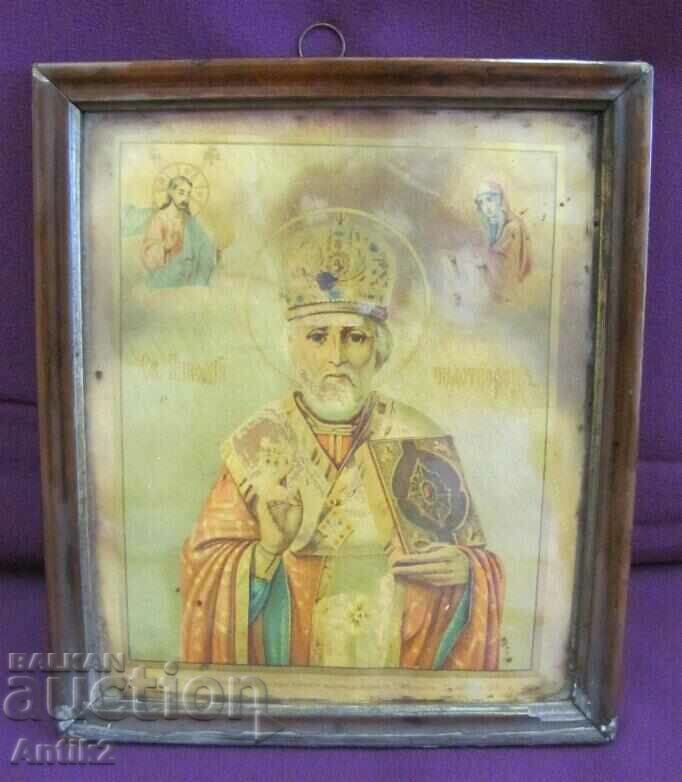 19 век Икона- Св. Николай Чудотворец Имперска Русия