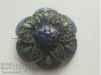 Beautiful old silver filigree enamel brooch