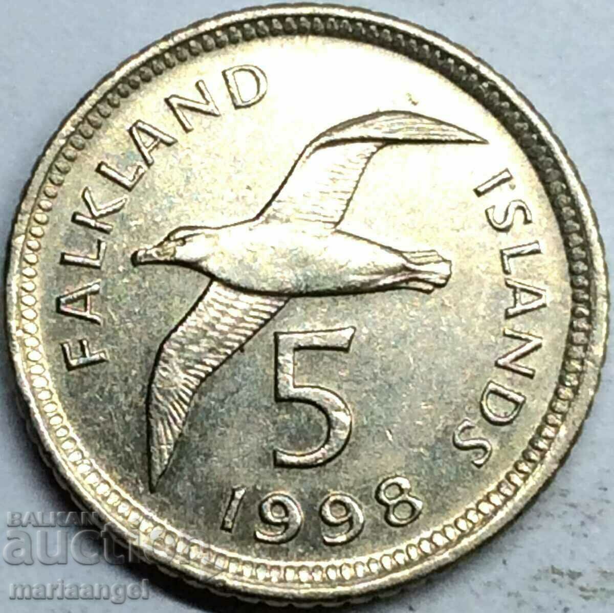 5 цента 1998 Фокландски острови Елизавета II стал