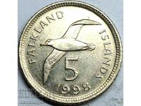 5 цента 1998 Фокландски острови Елизавета II стал