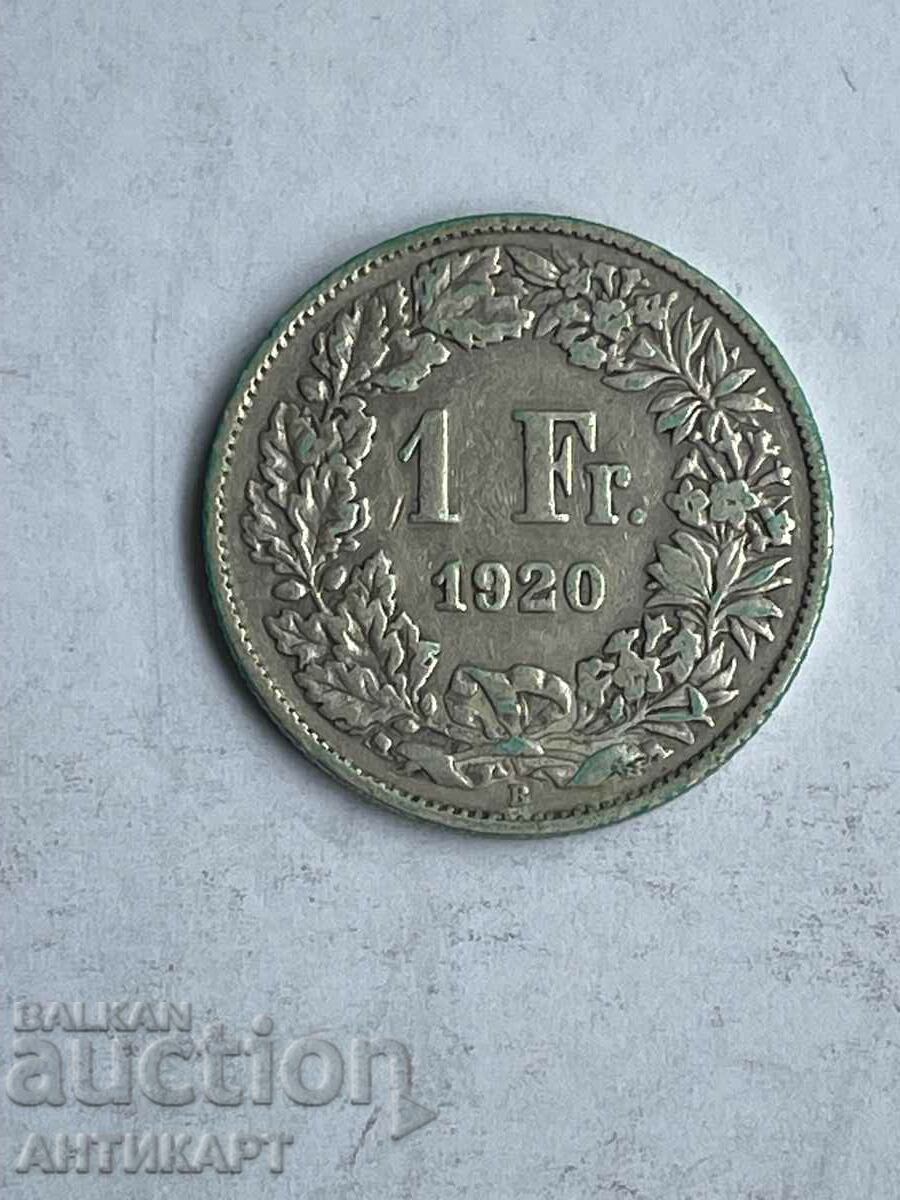 silver coin 1 franc silver Switzerland 1920