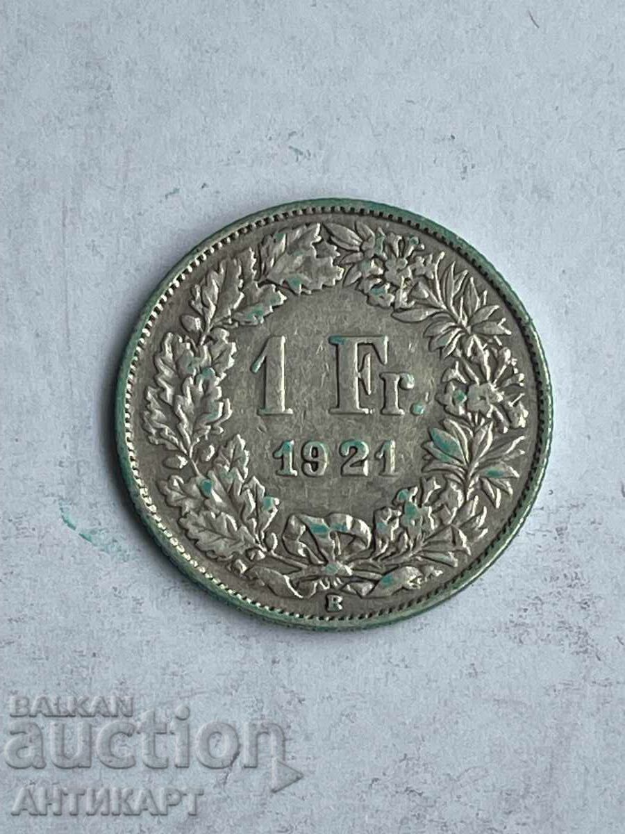ασημένιο νόμισμα 1 φράγκου ασήμι Ελβετία 1921
