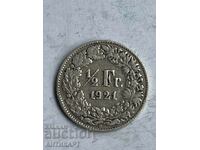 сребърна монета 1/2 франк сребро Швейцария 1921
