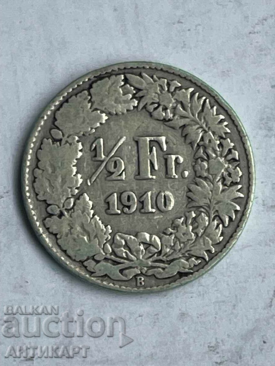 monedă de argint 1/2 franc argint Elveția 1910