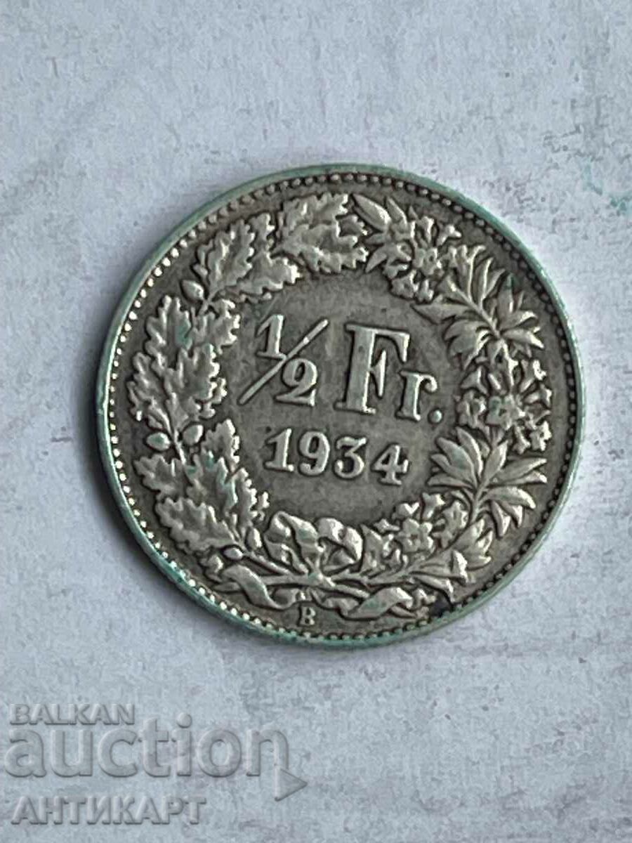 silver coin 1/2 franc silver Switzerland 1934