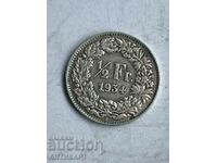 сребърна монета 1/2 франк сребро Швейцария 1934