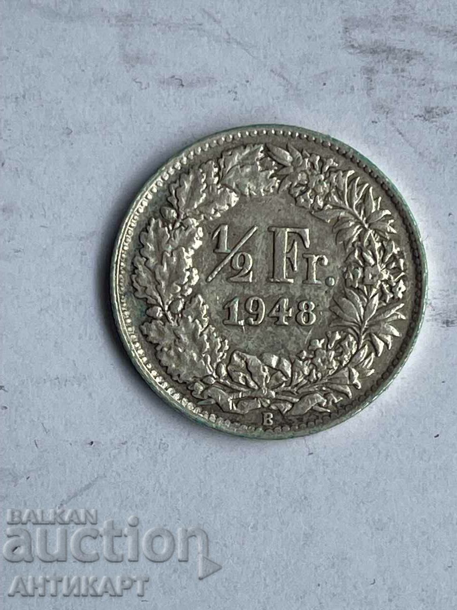 сребърна монета 1/2 франк сребро Швейцария 1948