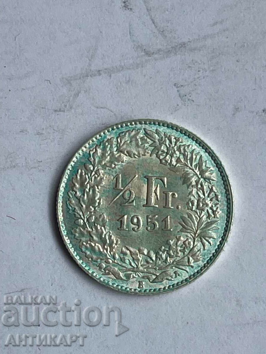monedă de argint 1/2 franc argint Elveția 1951