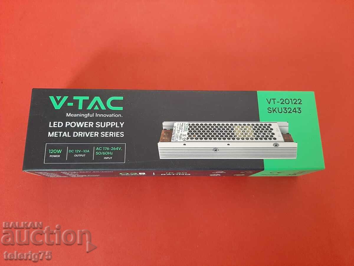Τροφοδοτικό V-TAC Slim για ταινίες LED 120W, 10A, 12V