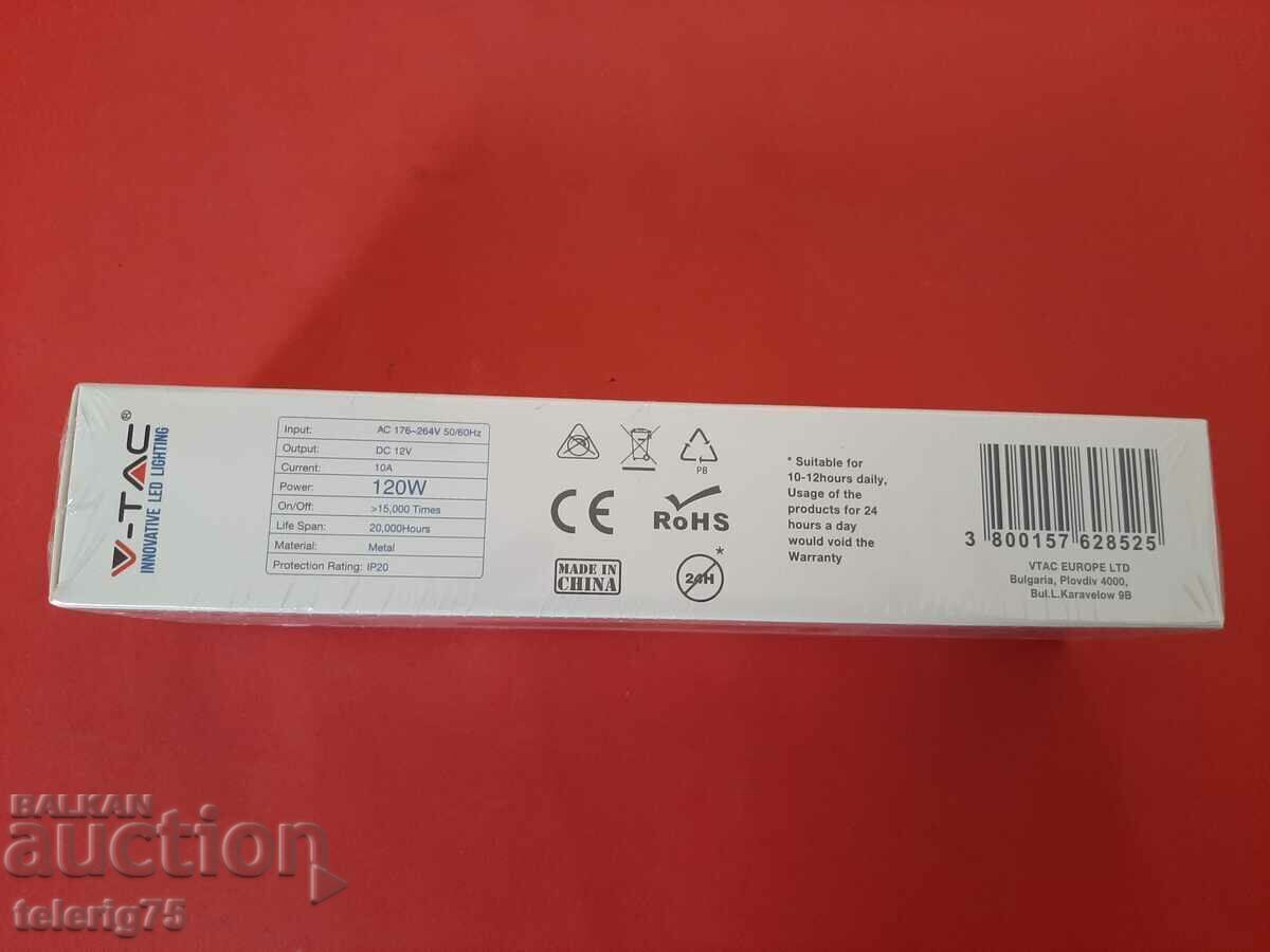 Alimentare V-TAC Slim pentru benzi LED 120W, 10A, 12V cu preț 25.00 BGN | € 12.78 Alimentare V-TAC Slim pentru benzi LED 120W, 10A, 12V cu preț 25.00 BGN | € 12.78