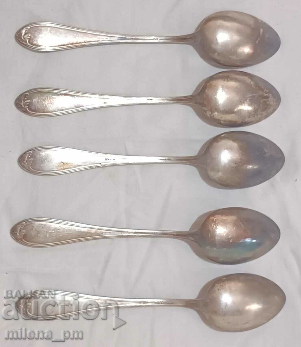 Licitație Lot de cinci linguri groase placate cu argint
