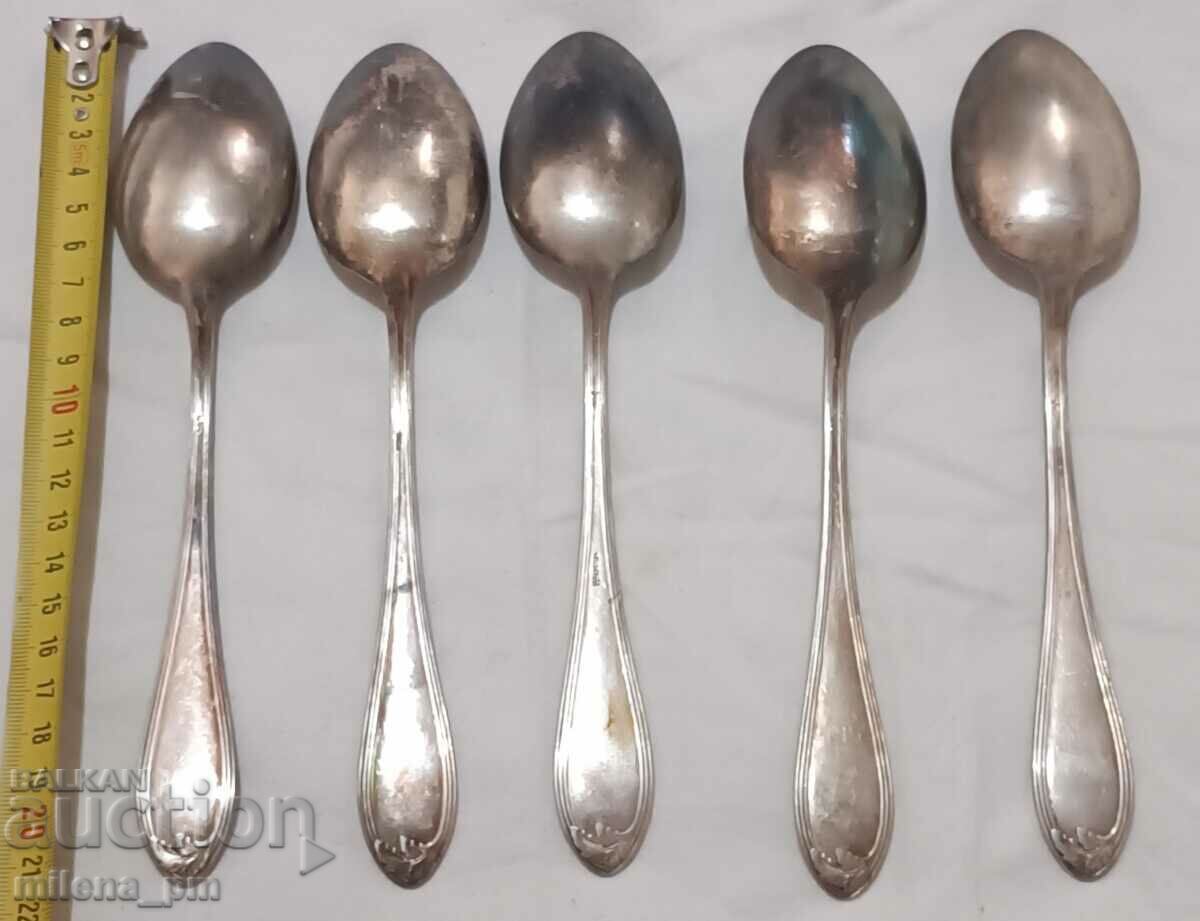 Livrarea Lot de cinci linguri groase placate cu argint