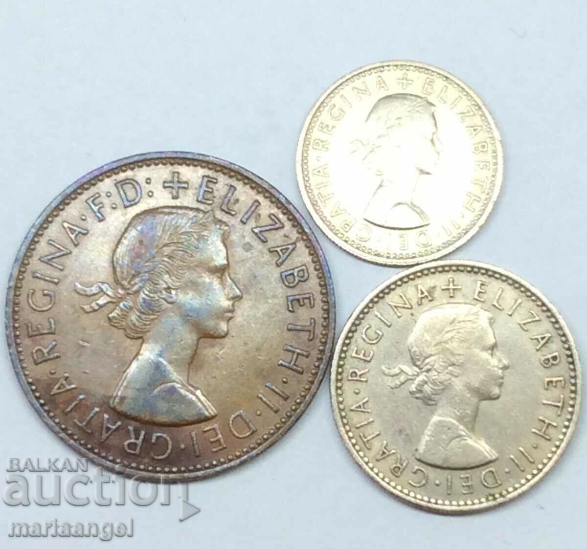 Set of 3 coins from England - Penny 1963, 6 pence 1965 Shilling 1954