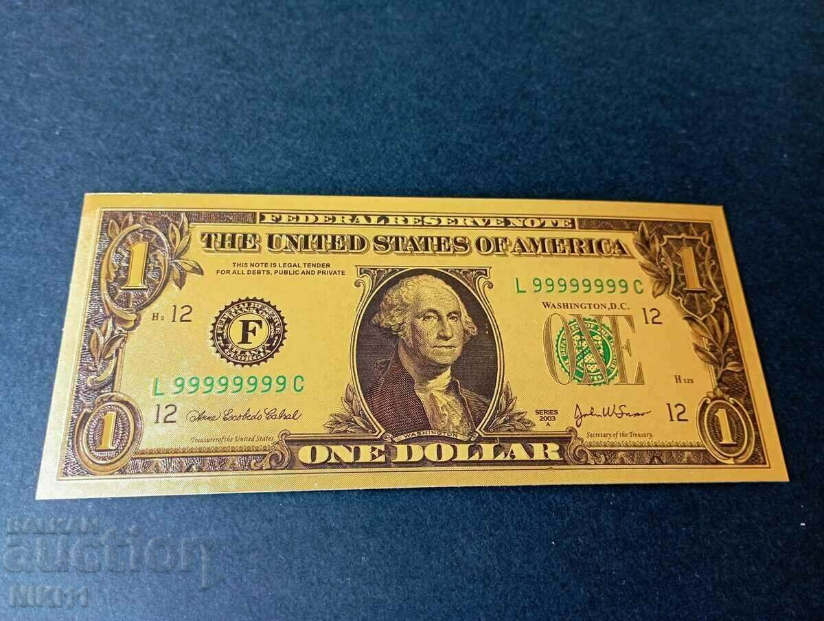 Banknote 1 dollar USA 2003 , gold dollar American America